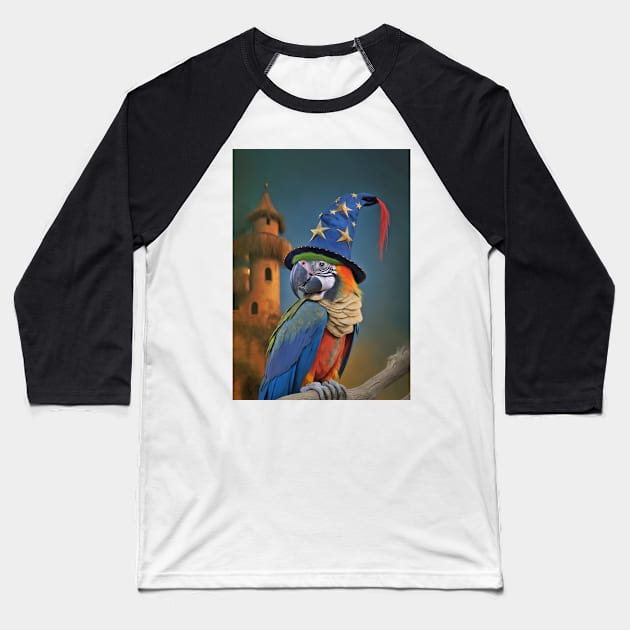 Macaw Parrot Wizard Hat Baseball T-Shirt by candiscamera